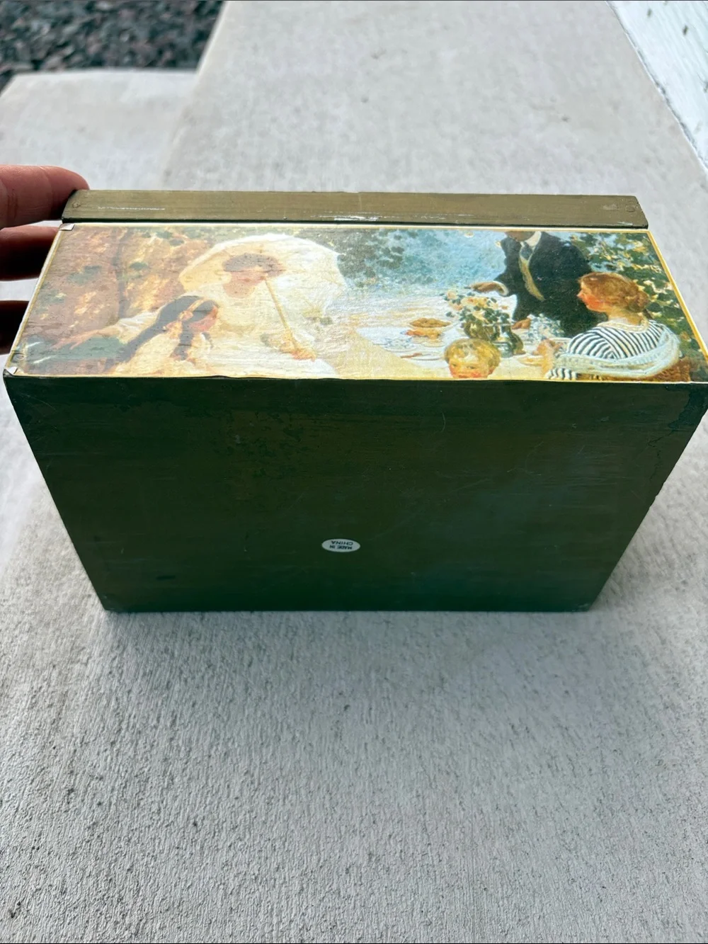 VTG Wood Trinket Box The Arbour Painting Print Victorian Cottagecore